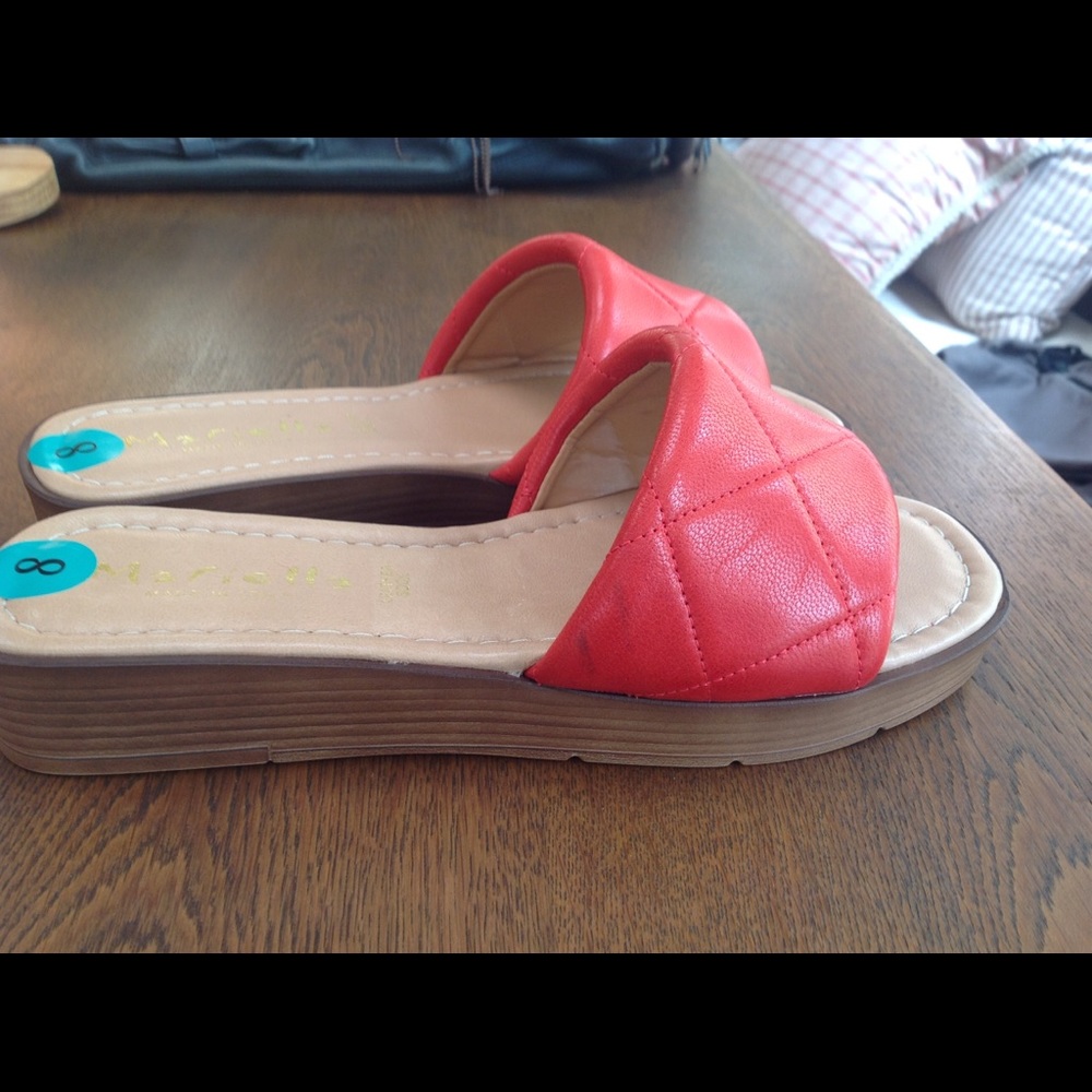 Italian- Marcella red quilted slides. New. Super pretty. Leather upper, sz 8.